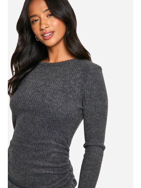 Сукня максі з довгим рукавом у дрібну ребристу тканину