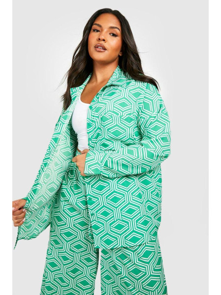 Чорна оверсайз-сорочка з географічним принтом