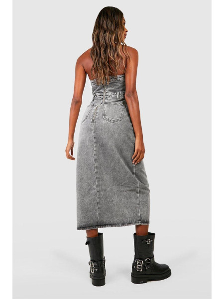 Джинсова сукня міді з розрізом спереду бандо