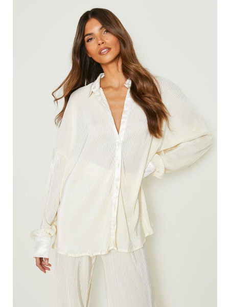 Кремова оверсайз-сорочка преміум-класу з плісою