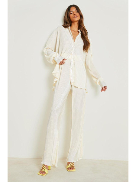 Кремова оверсайз-сорочка преміум-класу з плісою