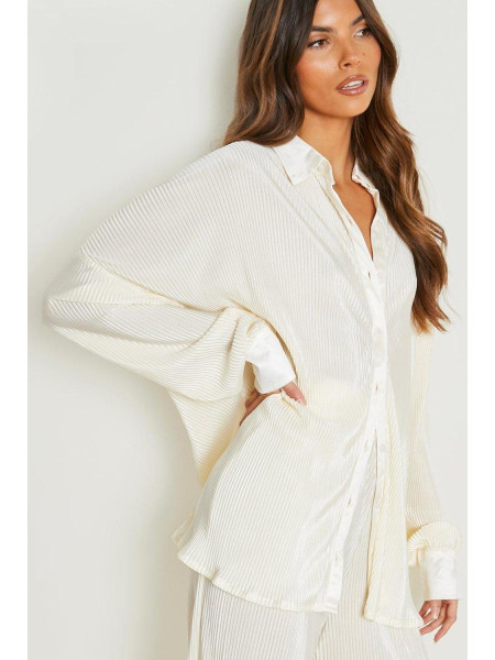 Кремова оверсайз-сорочка преміум-класу з плісою