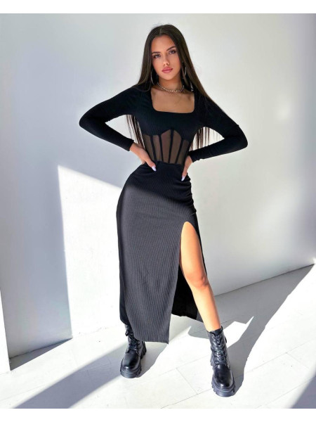 Сукня рубчик сітка корсет розріз 