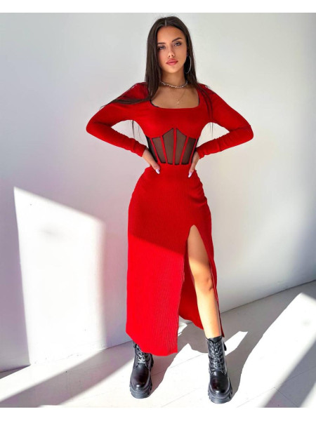 Сукня рубчик сітка корсет розріз 