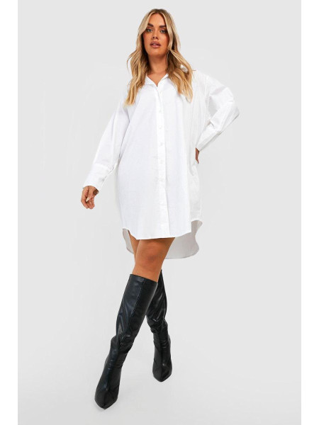 Велика довга сукня-сорочка білого кольору з попліном