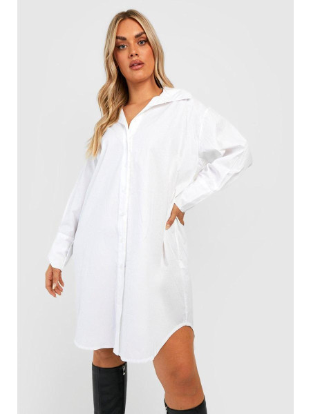 Велика довга сукня-сорочка білого кольору з попліном