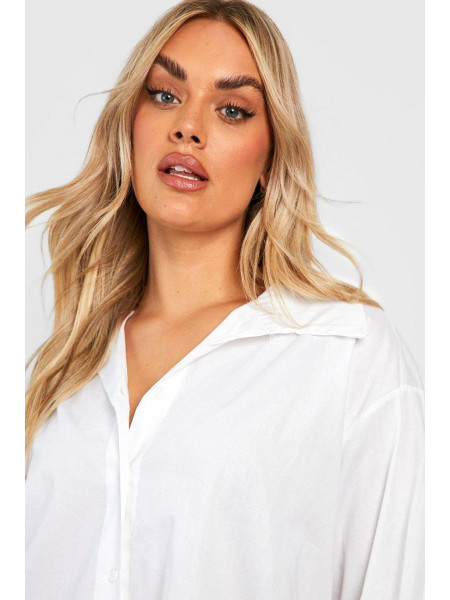 Велика довга сукня-сорочка білого кольору з попліном