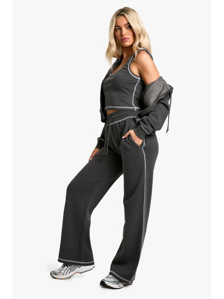 СПОРТИВНИЙ КОСТЮМ З КОНТРАСТНОЮ ПРОШИБКОЮ ЗВУЖЕНИЙ КАПЮШОН З 3 ЧАСТИНАМИ СЕРЕДНЬОЇ ПИТКИ