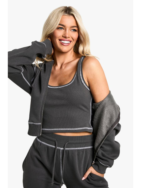 СПОРТИВНИЙ КОСТЮМ З КОНТРАСТНОЮ ПРОШИБКОЮ ЗВУЖЕНИЙ КАПЮШОН З 3 ЧАСТИНАМИ СЕРЕДНЬОЇ ПИТКИ