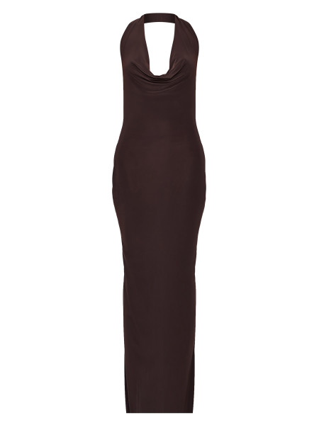 Шоколадна м’яка дотик шиї на шию скрутити деталі максі плаття