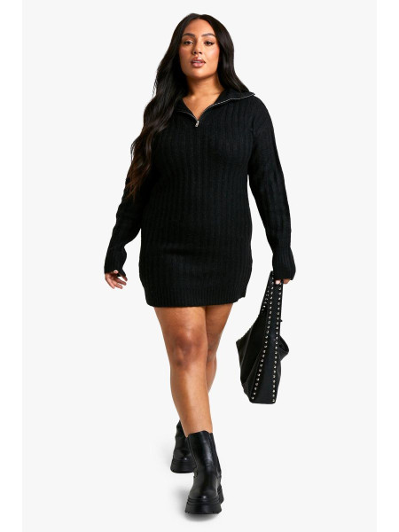 Плюс м’яка трикотажна товста міні-сукня з вирізом і блискавкою