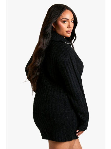 Плюс м’яка трикотажна товста міні-сукня з вирізом і блискавкою