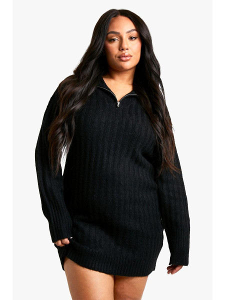 Плюс м’яка трикотажна товста міні-сукня з вирізом і блискавкою