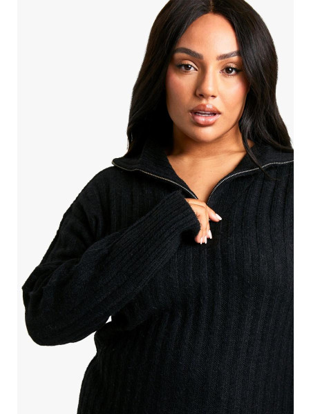 Плюс м’яка трикотажна товста міні-сукня з вирізом і блискавкою