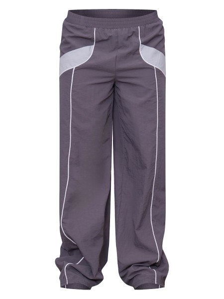 Широкі джоггери на блискавці темно-коричневого кольору з контрастною палітуркою