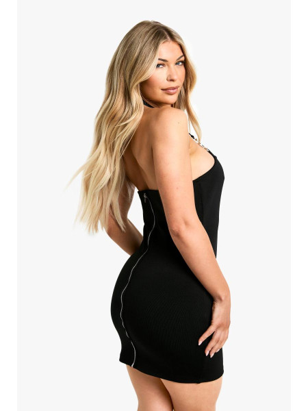 Бандажна міні-сукня із золотим оздобленням