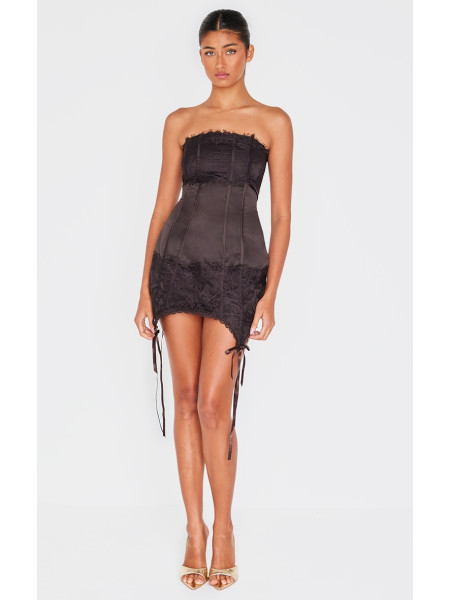 Шоколадна мереживна корсетна міні-сукня