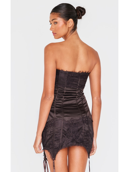 Шоколадна мереживна корсетна міні-сукня
