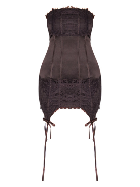 Шоколадна мереживна корсетна міні-сукня