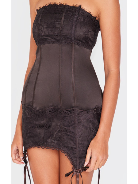 Шоколадна мереживна корсетна міні-сукня