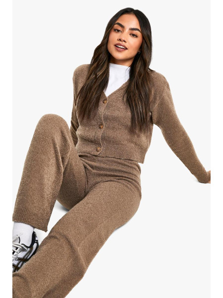 М'який трикотажний кардиган з V-подібним вирізом і трикотажне в'язання широких штанин