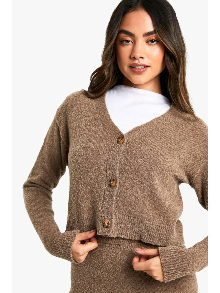 М'який трикотажний кардиган з V-подібним вирізом і трикотажне в'язання широких штанин