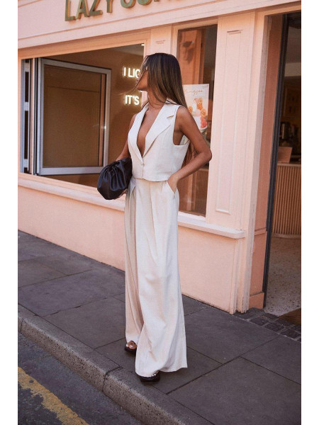 Широкі приталені брюки зі складкою спереду на льон