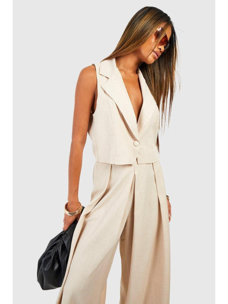 Широкі приталені брюки зі складкою спереду на льон